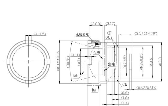 FWD-7 7mm F1.0 256×192@12μm थर्मल इमेजिंग के लिए 8-12 μm तरंग दैर्ध्य के साथ LWIR मोटरयुक्त ज़ूम लेंस